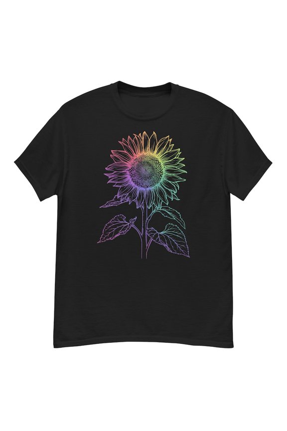 Rainbow Sunflower Line Art Graphic TShirt Boho Floral Nature Gift,for unisex up to size 5XL