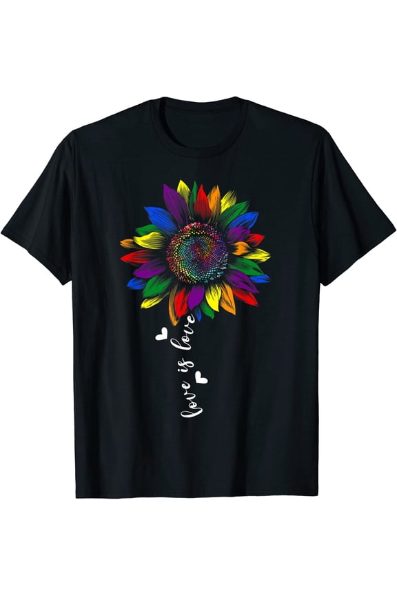 Rainbow Sunflower Love Is Love LGBT Gay Lesbian Pride T-Shirt