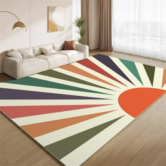 Rainbow Sunrise Rug 3x5 Small Area Rugs Vintage Colorful Boho Rugs Soft Non Slip Washable Non Shedding Indoor Carpet for Living Room Bedroom Home Entrance Foyer Decor