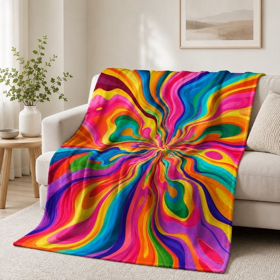 Rainbow Swirl Fleece Blanket, Soft Polyester Throw for Couch