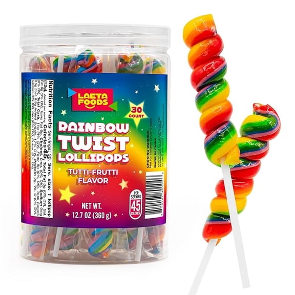 Easter Rainbow Swirl Lollipops | 30 Count Jar | Tutti-Frutti Flavor | Rainbow Lollipops Individually Wrapped | Twisty Suckers Party Favor Candy for Kids | Colorful Party Candy