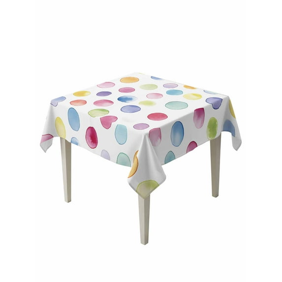 Rainbow Table Cloth, Colorful Boho Tainted Pattern Polka Dot Modern Waterproof Tablecloth for Square Tables, Reusable Washable Fabric Table Cover for Restaurant Kitchen Dining Tables 60"x60"