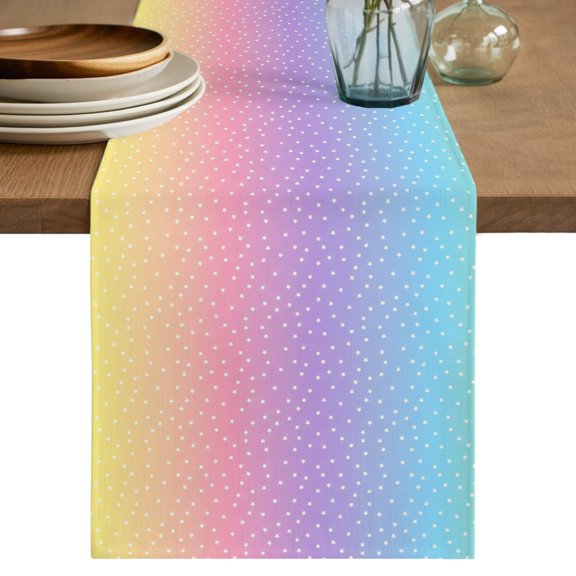 Rainbow Table Runner 36 Inches Long,Colorful Gradient Abstract Polka Dots Boho Pastel Cotton Linen Table Runners Dresser Scarves,Fabric Tabletop Scarf Furniture Cover for Home Dinner Party 13"x36"
