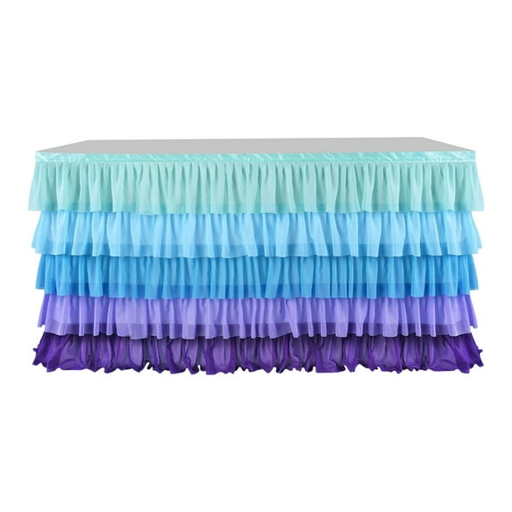 Rainbow Table Skirt for Rectangle Round Tables, 6Ft Chiffon Table Cloth for Birthday Party Decorations Baby Shower Parties Ruffle Table Skirting