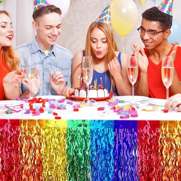 Youersen Rainbow Table Skirts for Birthday, Holiday, Wedding, Engagement, and More, 2-Pack