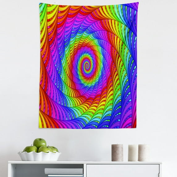 Rainbow Tapestry, Psychedelic Spiral Pattern Vibrant Geometric Arrangement in Contemporary Style, Fabric Wall Hanging Decor for Bedroom Living Room Dorm, 5 Sizes, Multicolor, by Ambesonne