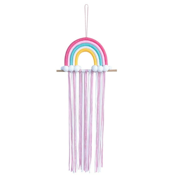 Rainbow Tassel Hair Bow Holder Rainbow Children Hairpin Storage Belt Hand-Woven Hair Accessories Organizer Cotton Rope for Baby Girls Room Hair Bows Holder
