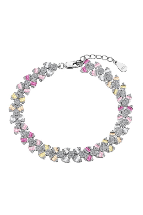 Rainbow Tennis Bracelet for Women Adjustable 925 Sterling Silver Bracelets Sparkly 5A CZ Simulated Colored Diamond Tennis Bracelet 16+2CM