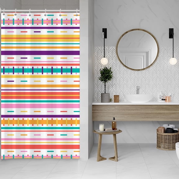 Rainbow Texture Shower Curtain Violet Yellow Pink Green Stripes Fashion Artistic Aesthetic Shower Curtains for Home Bathroom Bathtubs Polyester Waterproof Fabric with Hooks 36x72 Inches