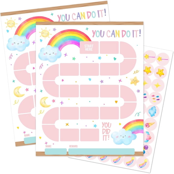 Rainbow Theme Reward Chart for Kids, 20 Behavior Charts with 432 Stickers, Incentive & Routine Chart for Home or Classroom  A10