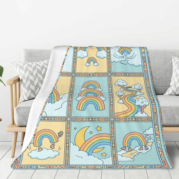 Rainbow Throw Blanket Chic Abstract Rainbow Line Graphic Pattern, Beautiful Home Room Decor 50x40
