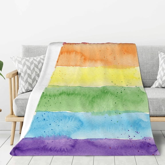 Rainbow Throw Blanket Colorful Pride Theme Illustration Print, Cozy Living Room Sofa Accent 50x40