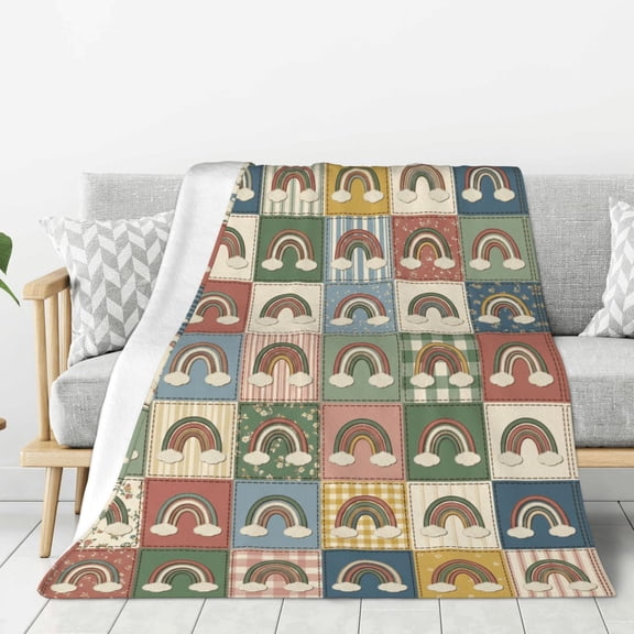 Rainbow Throw Blanket Decorative Desert Artwork Pattern for Car, Beautiful Hotel Lounge Throw 50x40