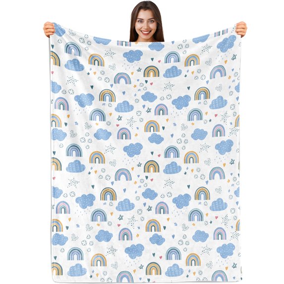 Rainbow Throw Blanket for Girls, Rainbow Blanket Throw Baby Girl Crib, Soft Cozy Flannel Rainbow Blanket Kids, Fluffy Fleece Bohemian Rainbow Blankets for Newborn Daughter Gifts Sofa 50x60 Inch