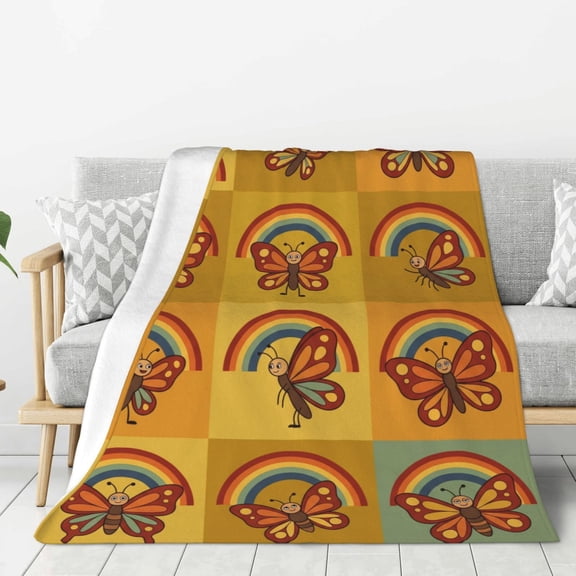 Rainbow Throw Blanket Retro Boho Terracotta Palette Pattern, Beautiful Lounge Recliner Chair 50x40