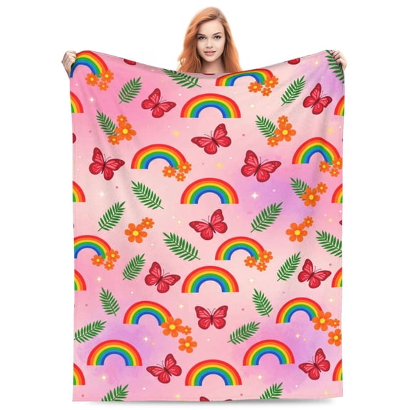 Rainbow Throw Blanket Warm Soft Flannel Blankets Colorful Rainbow Cozy Fuzzy Plush Throw Blanket for Sofa Couch Bed Home 50x40