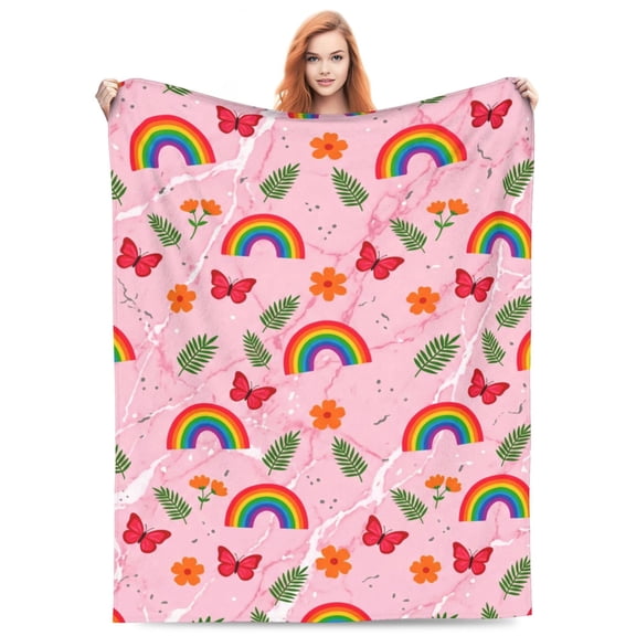 Rainbow Throw Blanket Warm Soft Flannel Blankets Colorful Rainbow Cozy Fuzzy Plush Throw Blanket for Sofa Couch Bed Home 50x40