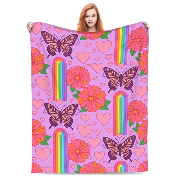 Rainbow Throw Blanket Warm Soft Flannel Blankets Colorful Rainbow Cozy Fuzzy Plush Throw Blanket for Sofa Couch Bed Home 50x40