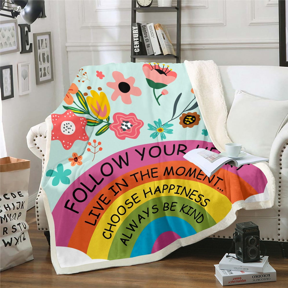 Rainbow Throw Blanket Watercolor Flowers Blanket 60"x80" for Boys