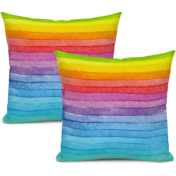 Rainbow Throw Pillow Covers Set of 2 18x18 Inch Colorful Decorative Pillowcase Soft Cushion for Bed Sofa Couch Perfect for Sea Home Decor Add a Pop of Color and Joy to Any Room