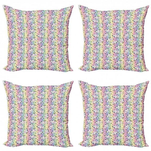 Ambesonne Rainbow Throw Pillow Cover 4 Pack, Unicorn Ice Skater, 18", Multicolor