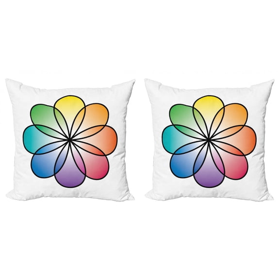 Ambesonne Rainbow Throw Pillow Cover 2 Pack, Flower of Life Motif, 18", Multicolor