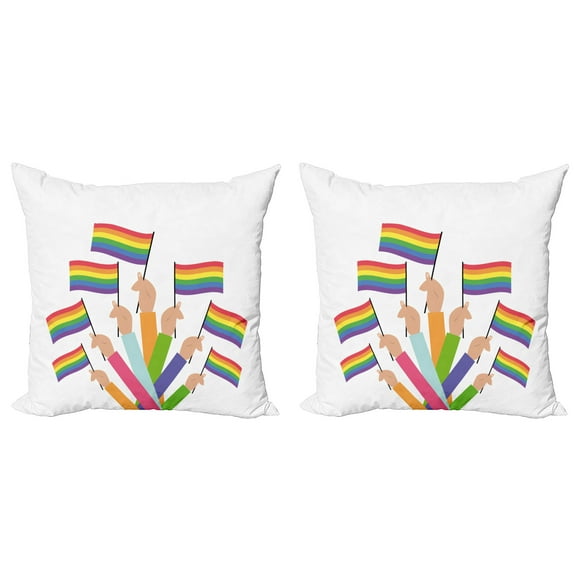 Ambesonne Rainbow Throw Pillow Cover 2 Pack, LGBT Pride Flags Love Wins, 16", Multicolor
