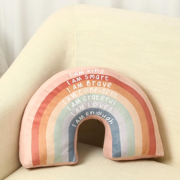 Rainbow Throw Pillow Gift Boho Classroom Reading Corner Throw Pillow for Girls Kids Book Center Daily Affirmations Cushion Arch Shaped Motivational Home Bedroom Playroom(Classic)