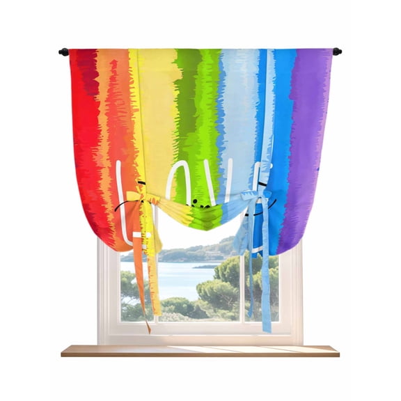 Rainbow Tie Up Curtains for Windows 45 Inch Length Balloon Curtains Kitchen Adjustable Balloon Window Shade Cartoon Colorful Gradient Striped Funny Art Tie Up Valance Bathroom Curtain Window 42"x45"