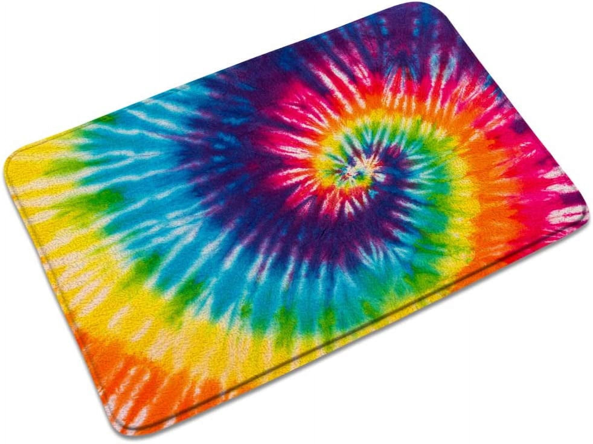 Rainbow Tie Dye Bath Mats for Bathroom Psychedelic Colorful Boho Vintage Mandala Abstract Geometric Hippie Watercolor Memory Foam Flannel Bath Floor Rugs for Kitchen Bathtub Laundry 23.6 x 15.7 Inch