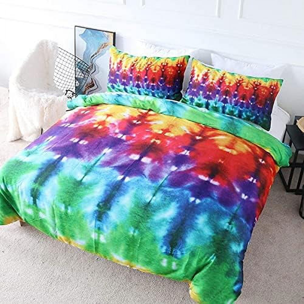 Rainbow Tie Dye Bedding Colorful Tye Dye Duvet Cover Psychedelic Watercolor Artsy Bedding 3