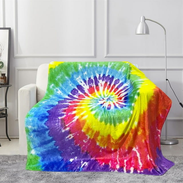 Rainbow Tie Dye Blanket,Spiral Psychedelic Pattern Bohemian Flannel