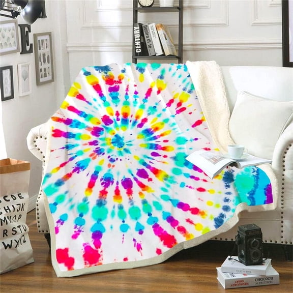 Rainbow Tie Dye Blankets and Throws Spiral Psychedelic Pattern Boho Sherpa Blanket Lightweight Fluffy Color Fleece Blanket for Couch Bed Warming Decor…, 150x200cm(60x80inches)