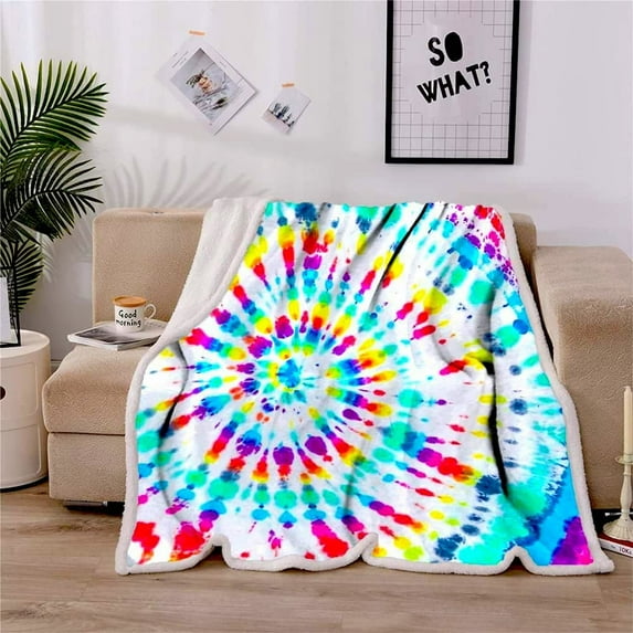 Rainbow Tie Dye Blankets and Throws Spiral Psychedelic Pattern Boho Sherpa Blanket Lightweight Fluffy Color Fleece Blanket for Couch Bed Warming Decor\u2026