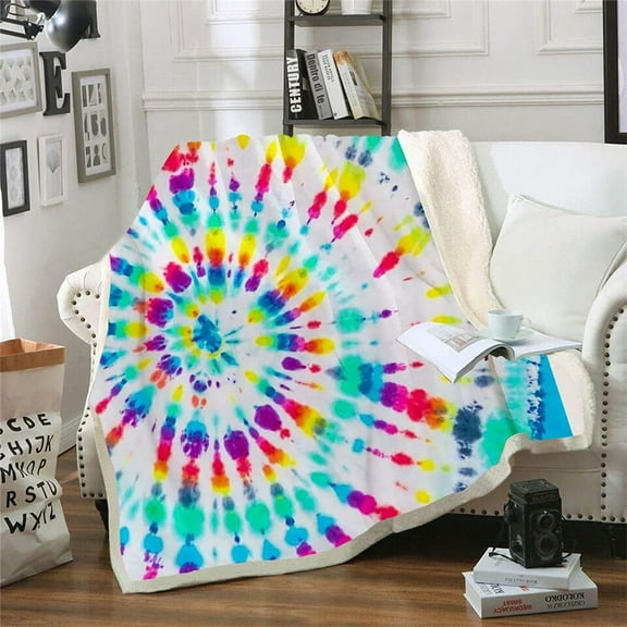 Rainbow Tie Dye Blankets and Throws Spiral Psychedelic Pattern Boho Sherpa Blanket Lightweight Fluffy Color Fleece Blanket for Couch Bed Warming Decor\u2026