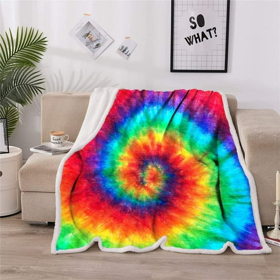Rainbow Tie Dye Blankets and Throws Spiral Psychedelic Pattern Boho Sherpa Blanket Lightweight Fluffy Color Fleece Blanket for Couch Bed Warming Decor…