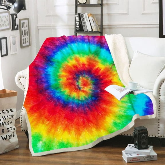 Rainbow Tie Dye Blankets and Throws Spiral Psychedelic Pattern Boho Rainbow Blanket Lightweight Blanket