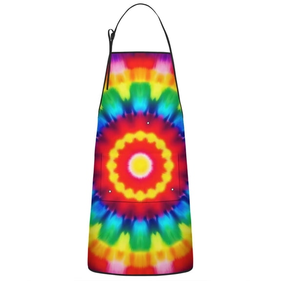 Rainbow Tie Dye Circular Pattern Apron-Garden Aprons for Women with Pockets-Cotton Linen Waterproof Kitchen Cooking Gardening Aprons Adjustable for Kitchen,Cooking,BBQ and Salon 33x27 Inch
