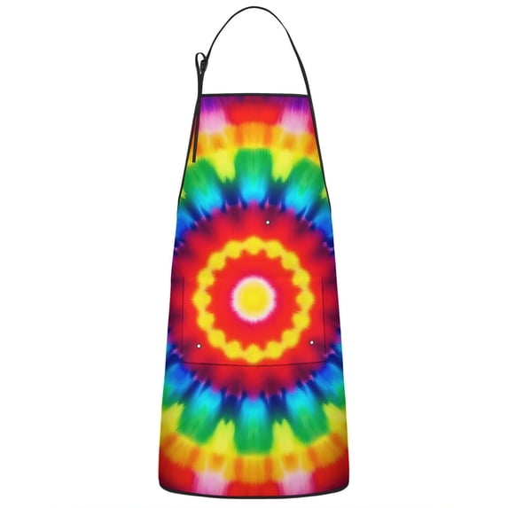 Rainbow Tie Dye Circular Pattern Apron-Garden Aprons for Women with Pockets-Cotton Linen Waterproof Kitchen Cooking Gardening Aprons Adjustable for Kitchen,Cooking,BBQ and Salon 33x27 Inch