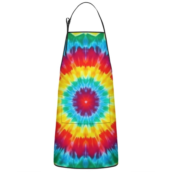 Rainbow Tie Dye Circular Pattern Apron-Garden Aprons for Women with Pockets-Cotton Linen Waterproof Kitchen Cooking Gardening Aprons Adjustable for Kitchen,Cooking,BBQ and Salon 33x27 Inch
