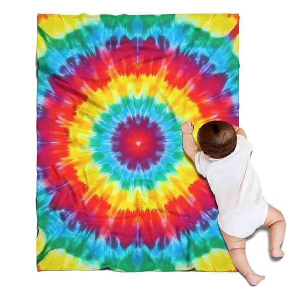 Rainbow Tie Dye Circular Pattern Blanket,Comfortable Soft Flannel Throw Blanket,All Season,Warm Lightweight Blankets for Sofa Bed Couch Living Room Chair,30"x40"