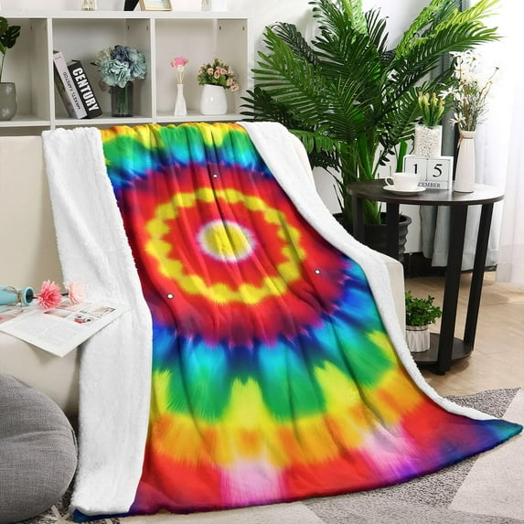 Rainbow Tie Dye Circular Pattern Blanket,Comfortable Soft Lamb Wool Throw Blanket,All Season,Warm Lightweight Blankets for Sofa Bed Couch Living Room Chair,40"x50"