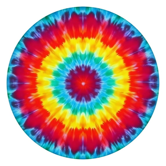 Rainbow Tie Dye Circular Pattern Round Fitted Tablecloth with Elastic Edge,Dining Table Cover Waterproof,Outdoor Round Tablecloth for Camping,Dining,Indoor and Outdoor