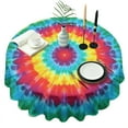 thumbnail image 1 of Rainbow Tie Dye Circular Pattern Round Tablecloth 60"x60",Wrinkle Wipeable Table Cloth for Kitchen Dining Room Picnic Patio Party, 1 of 6