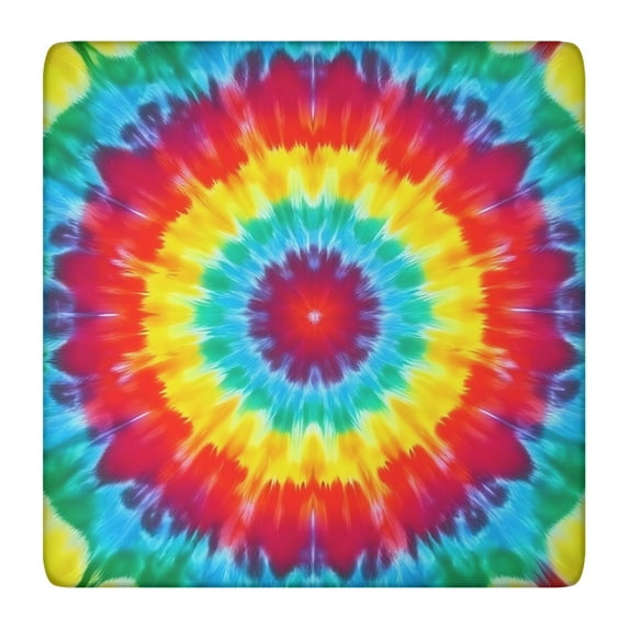Rainbow Tie Dye Circular Pattern Square Fitted Tablecloth with Elastic Edge,Square Table Cover,Washable Elastic Table Cover for Home Kitchen Party Decor 36"x36"