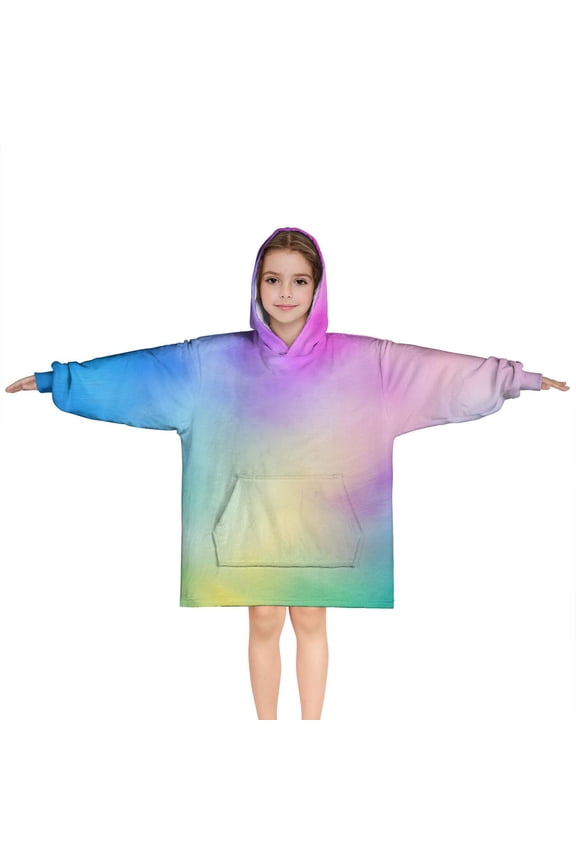 Rainbow Tie Dye Cloud Blanket Hoodies for Kids 6-13YR Oversize Wearable Blanket Hoodies for Boys Girls Teens
