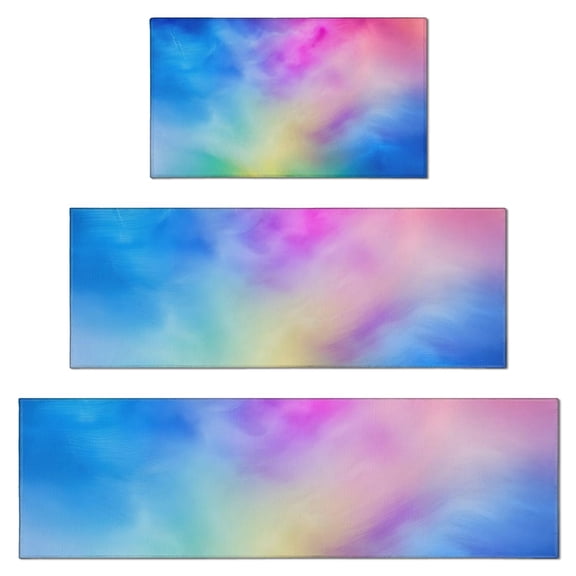 Rainbow Tie Dye Cloud Kitchen Rugs Sets Of 3,Kitchen Runner Rugs Non Skid Washable,Decorative Kitchen Floor Mats for Kitchen,Sink,Laundry,17"x30"+ 17"x47" + 17"x59"