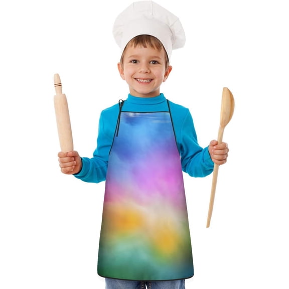 Rainbow Tie Dye Cloud Pattern Kids Aprons for Girls and Boys,Adjustable Neck Strap Toddler Aprons for Kids Cooking Baking