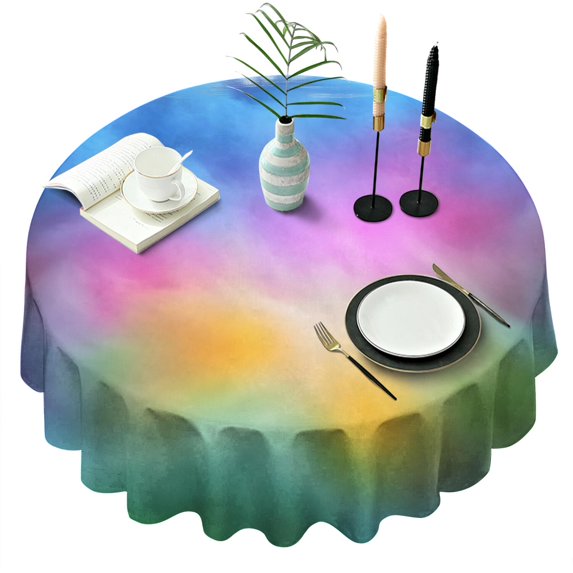 Rainbow Tie Dye Cloud Pattern Round Tablecloth 60"x60",Wrinkle Wipeable Table Cloth for Kitchen Dining Room Picnic Patio Party