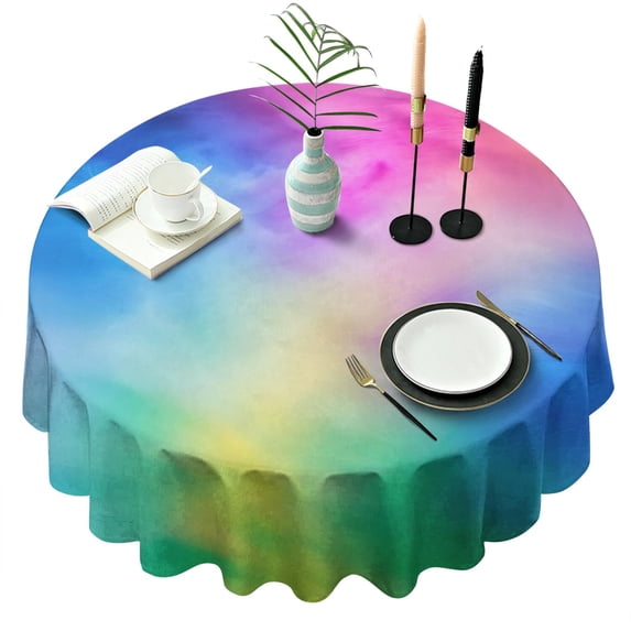 Rainbow Tie Dye Cloud Round Tablecloth 60"x60",Wrinkle Wipeable Table Cloth for Kitchen Dining Room Picnic Patio Party